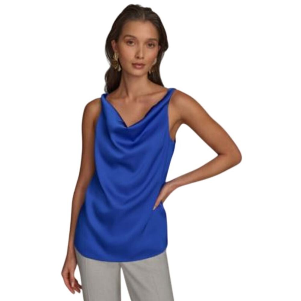Donna Karan New York Women's Cowlneck Camisole Top in Marbella Blue